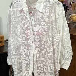 Chico's White Sheer Patterned Shirt